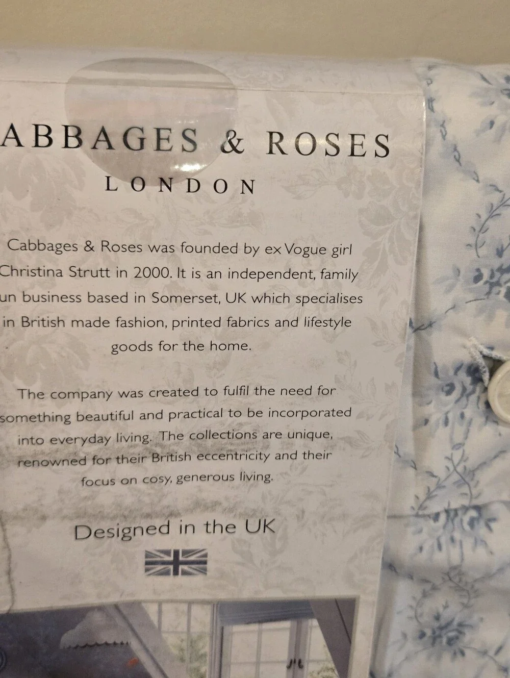 Cabbages & Roses 100% Cotton Percale 4 Pc Full Sheet Set Julia China Blue